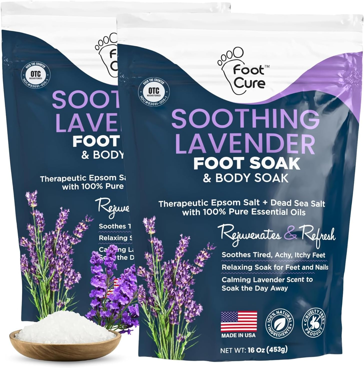 FOOT CURE Soothing Lavender Soak with Epsom Salt, Made in USA, Soak Soothes Sore Tired Feet, Athletes , Stubborn Odor, Softens Calluses & Helps Treat Toenail, 16 Oz,2 Pack image number 6