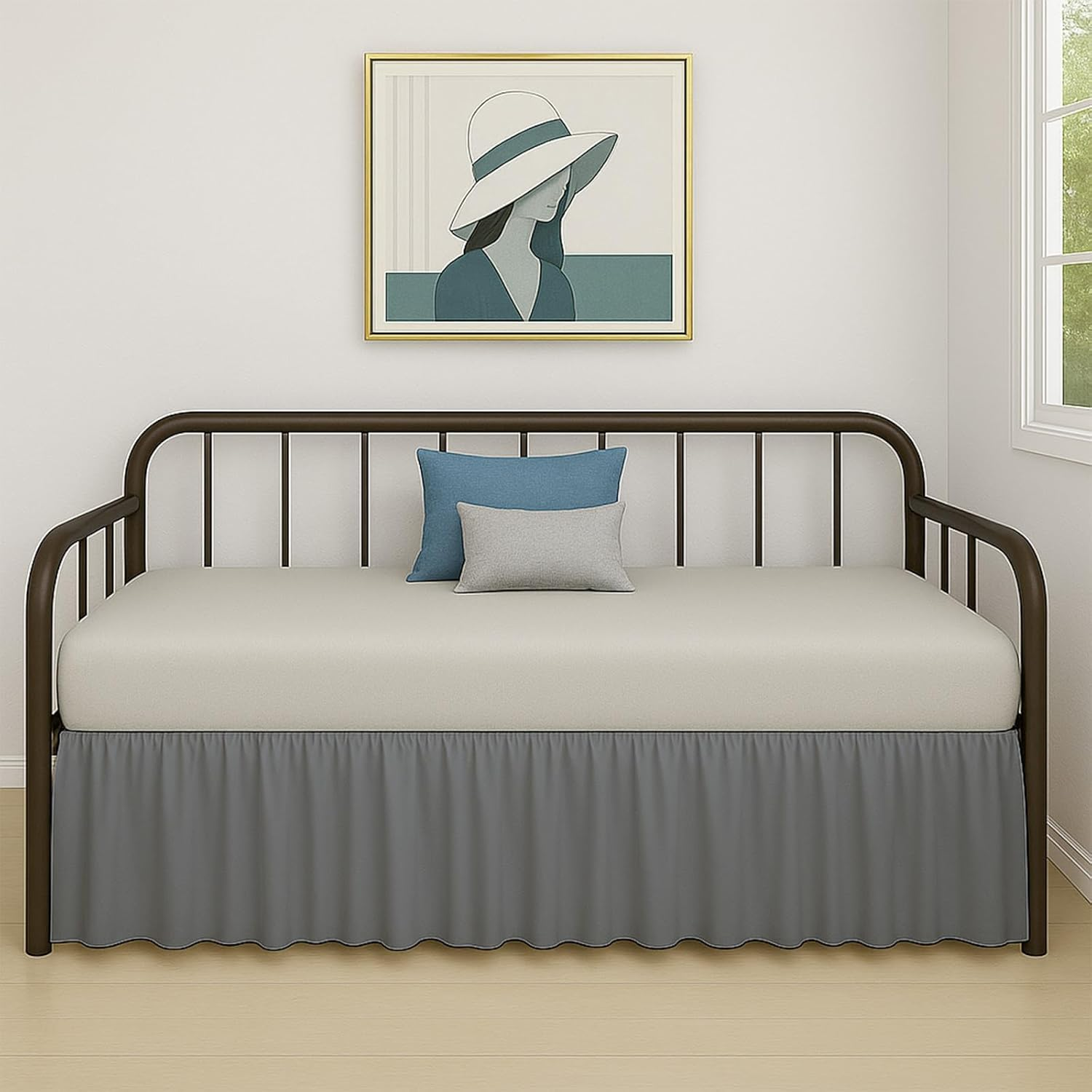 Cottington Lane Ruffled Daybed Skirt with Split Corner, Premium Hotel Quality Brushed Microfiber Twin Size Gather Dust Ruffle 18 Inch Drop Sofa Bedskirt, Easy Fit, Stay in Place, White