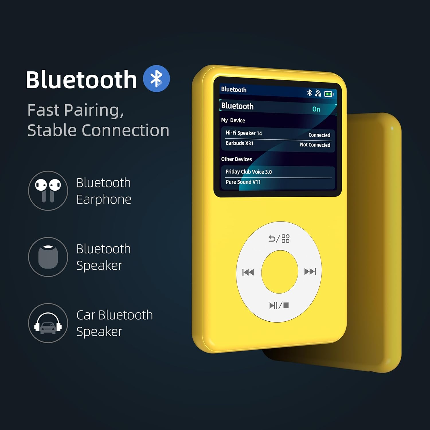 Y1 Mp3 Player with Bluetooth 128G Innioasis Version Upgrade Portable Mini Hifi Sound Bluetooth Walkman Digital Music Player 2.4" Screen Nice 2025 Yellow - Teal image number 5