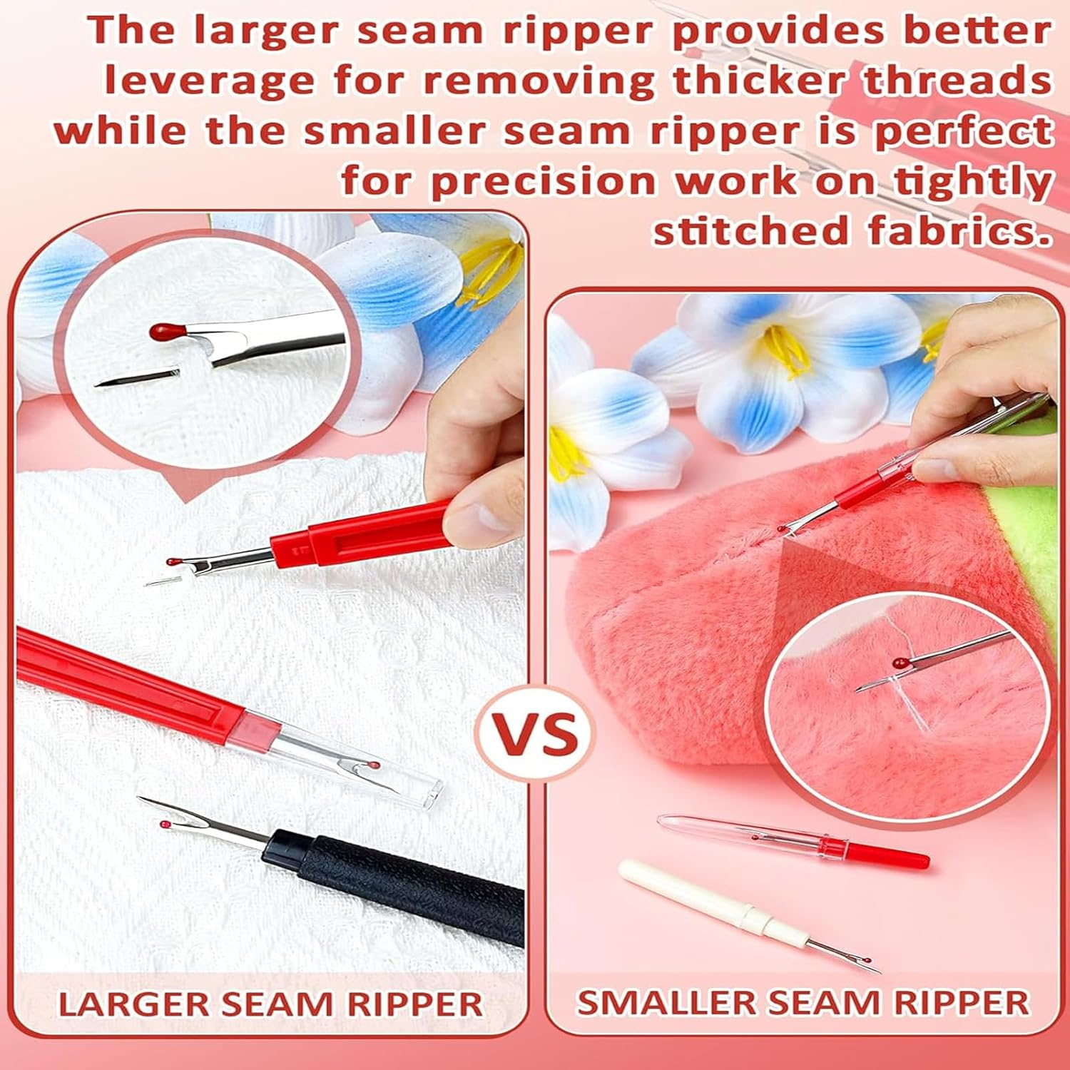 5 Pieces Seam Rippers for Sewing &ndash; 2 Big and 2 Small Stitch Remover Tools, Seam Ripper and Thread Remover Kit, Embroidery Removal Tool with Thread Snips image number 1