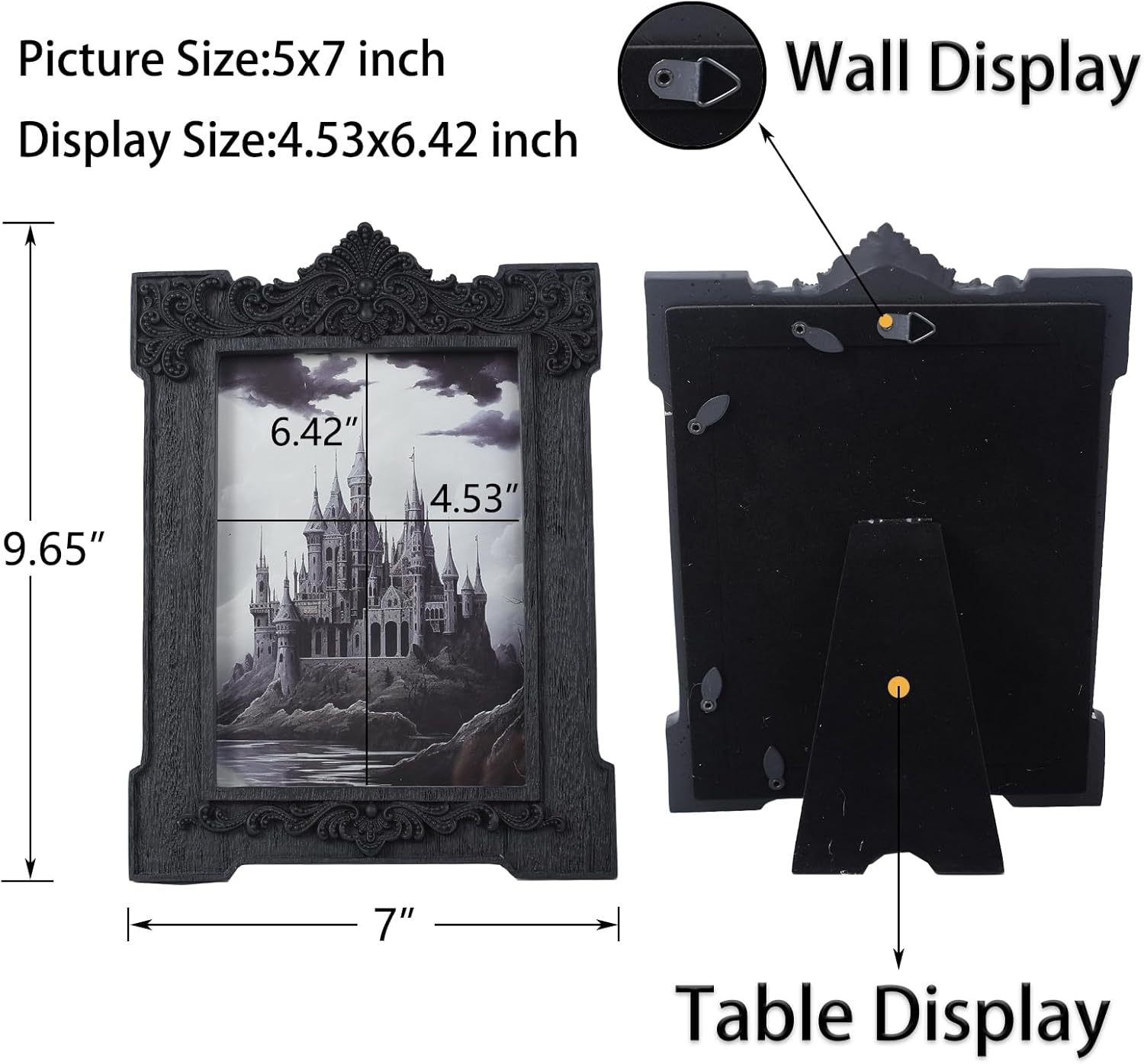 SIKOO Gothic Picture Frame 5X7 Vintage Picture Frames Antique Picture Frames Ornate Black Picture Frames Baroque Frames Wall Picture Decor Halloween Decorations Tabletop Decor Photo Gallery,Black image number 5