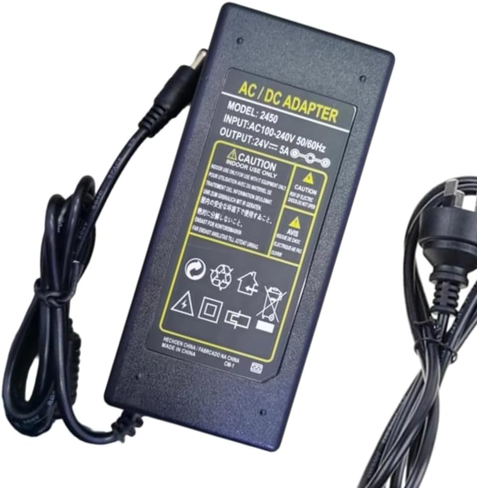 Poemtian AC DC Power Supply Adapter Charger AC 100-240V to DC 24V 5A Plug for Household Electronics