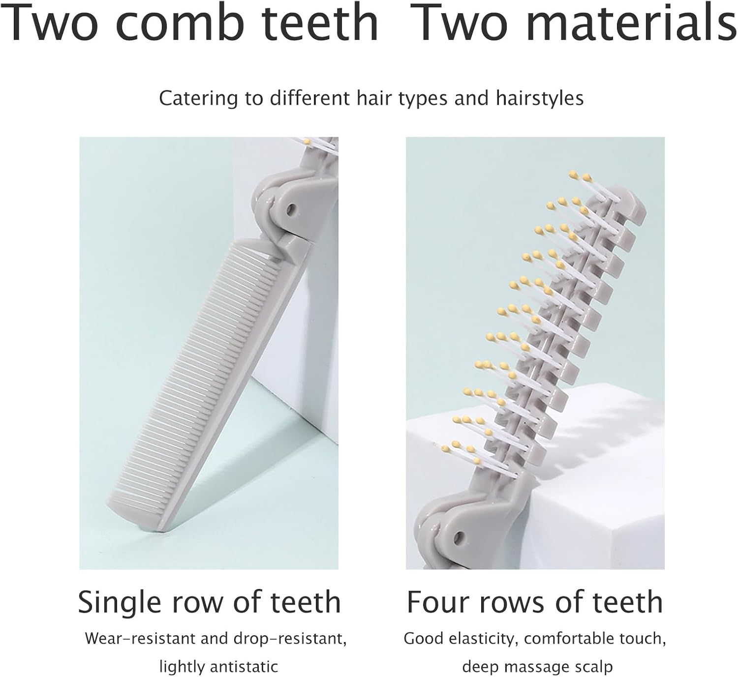 2 Piece Folding Hair Brush Set, Portable Travel-Friendly Comb &ndash; Small, Foldable for Purses &ndash; Mini Pocket Brush for Women and Girls &ndash; Anti-Static Double-Sided Compact Hair Comb image number 5