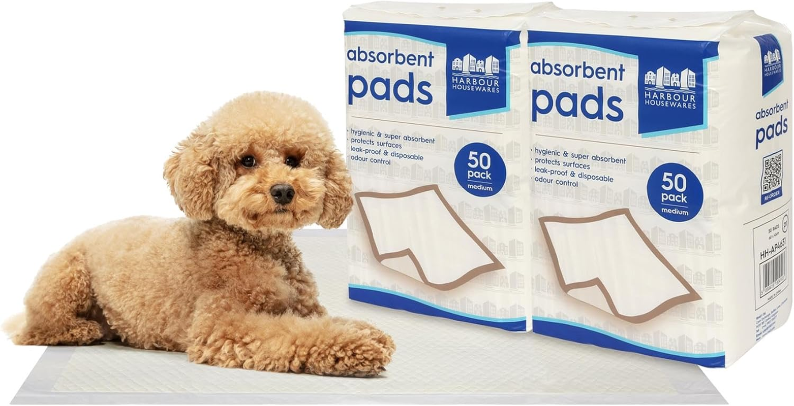 Harbour Housewares Disposable Puppy Pads - 45Cm X 60Cm - 100X Medium Absorbent Puppy Training Pads Leak-Proof Pee Pads for Dogs, Cats, Kittens Potty Training Mats