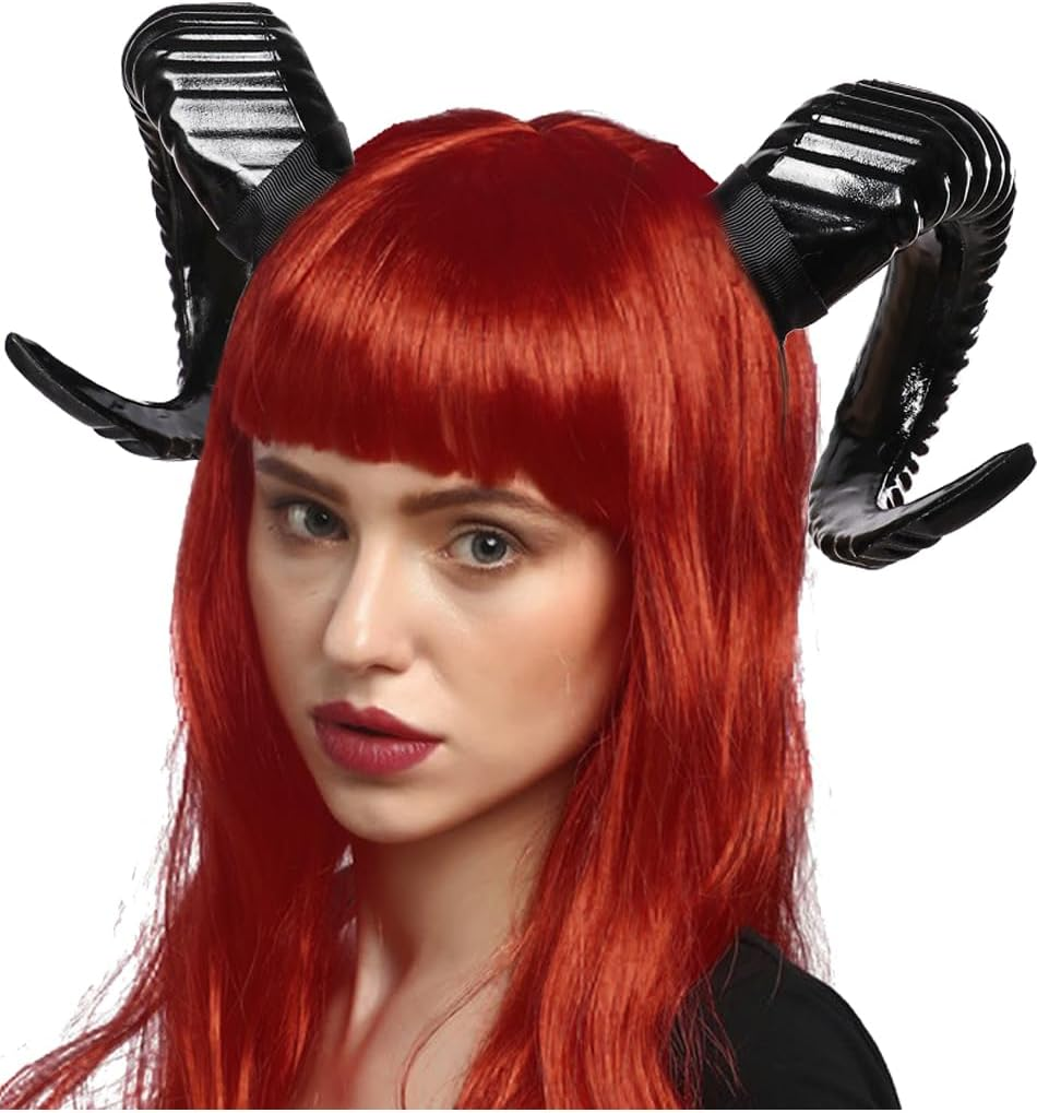 Gothic Black Horn Halloween Costume for Men Women Ram Sheep Horn Headband Hoop Cosplay Devil Horn Headwear Hair Band