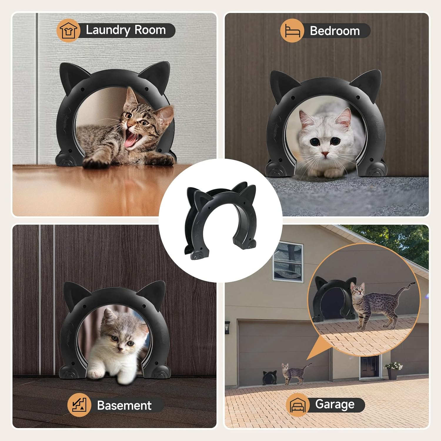 Cat Door Interior Door for Kitties, Pet Door for Hollow Door, Kitty Door, Indoor, Secured Installation in Minutes, No-Flap（Black） - Black image number 3