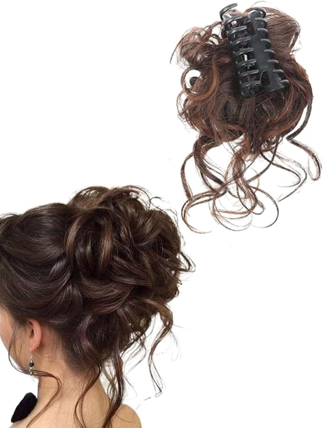 BPTRKOM Natural Looking Women'S Hair Pieces - Extension for Bun Ponytail & Updo Curly, Wavy & Messy Look, Synthetic, with Claw & Clip for Secure Hold (Dark Brown)