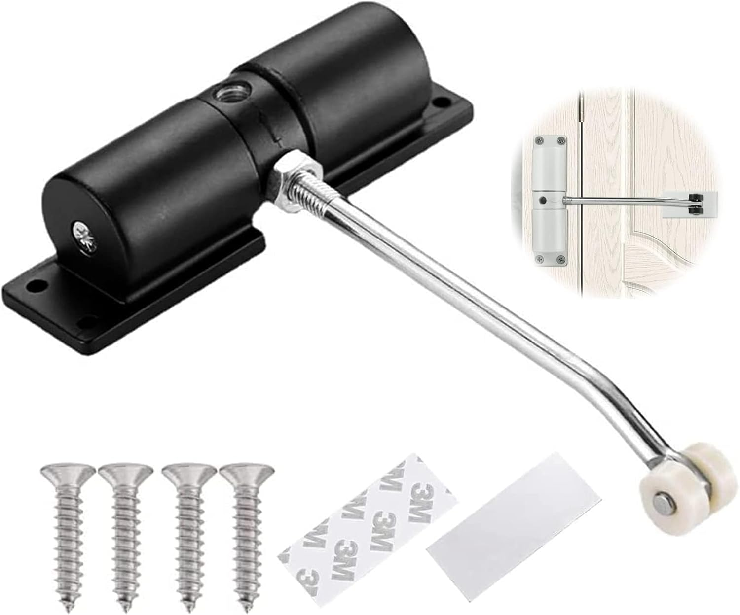 Spring Door Closer, Adjustable 20-70 Kg Closing Door Hinge, Automatically Closer, Easy to Install, White Convert Hinged Doors to Self Closing, for Residential and Light Commercial Use. (Black)