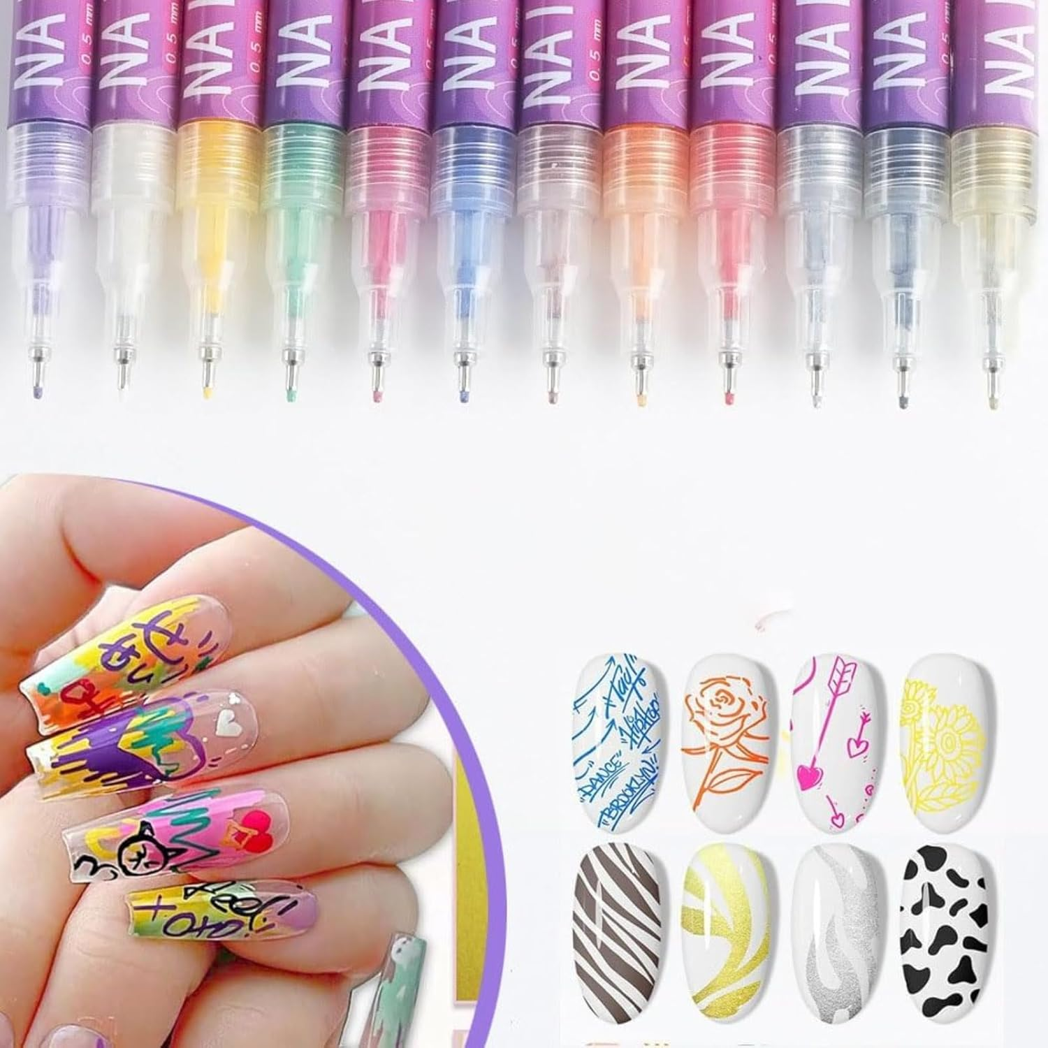 Pink Galaxy Nail Art Pens, 2026 New 12 Colors Nail Art Pens Set, Quick Drying Nails Polish Markers DIY Nails Arts Tools for Painting, Graffiti, Dottings, Drawing (2Set) - 1Set image number 3