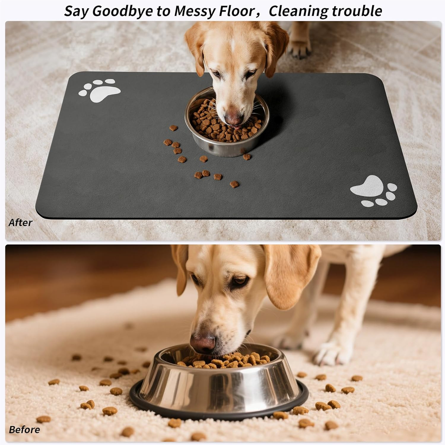 Pet Food Mat,Non-Slip Dog Food Mat, Feeding Mat Quick-Dry Dog Mat for Food and Water Bowl,Pet Placemats for Cat (Dark Gray, 40X60Cm) image number 2