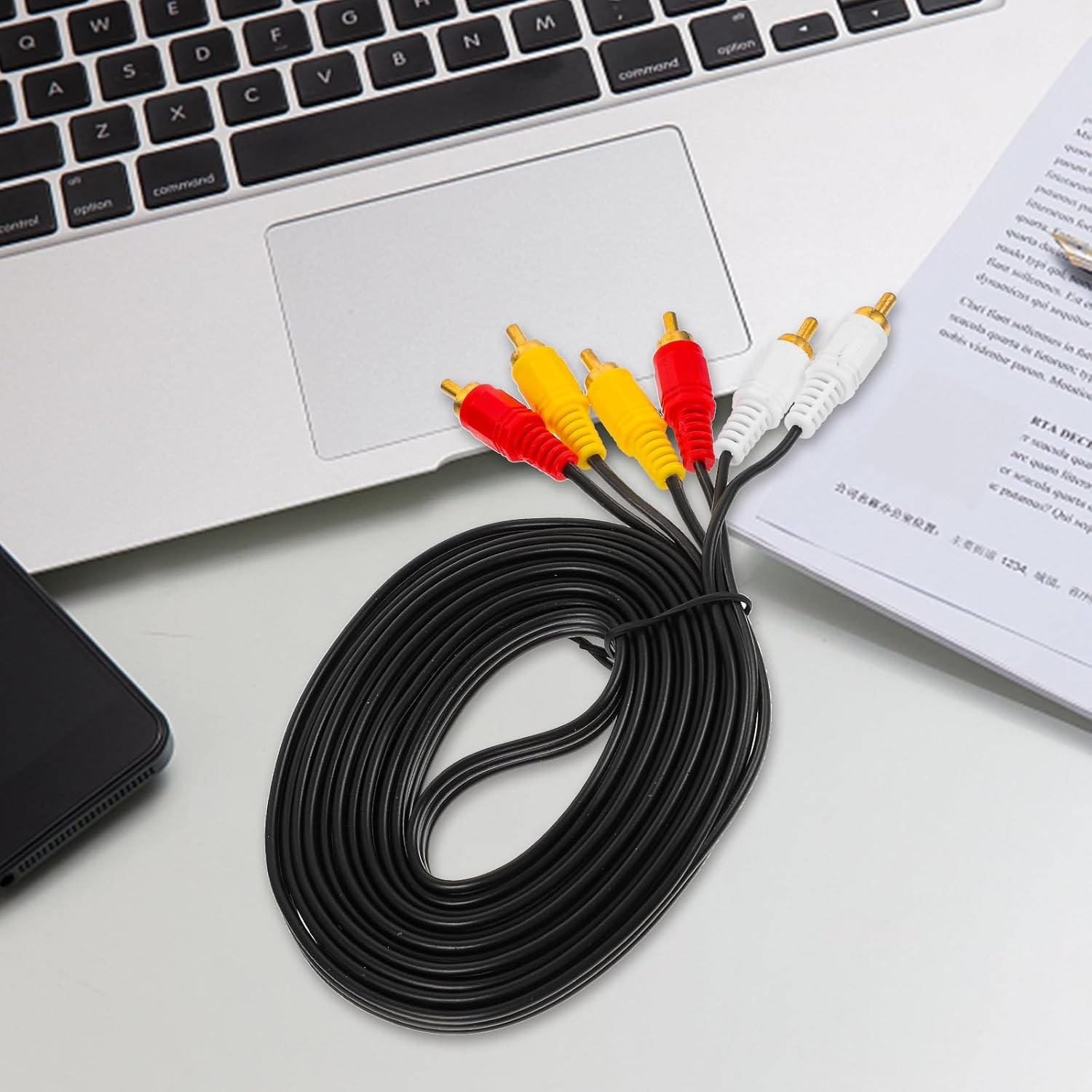 DECHOUS 3M 3-Pair AV Cable Male to Male Stereo Audio/Video Composite Cord for DVD VCD Set-Top Box, Black Auxiliary TV Cord Compatible with Home Theater and Video Devices