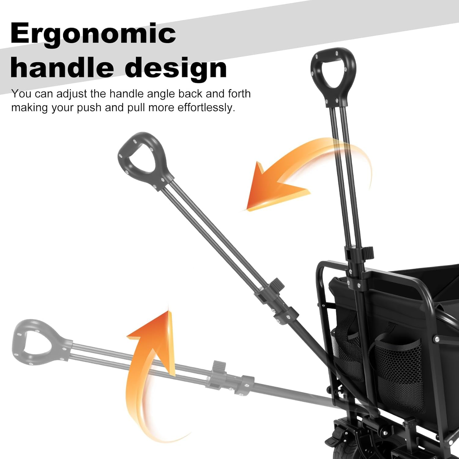 Folding Wagon Cart Heavy Duty, 150Kg(330Lbs) Capacity, Collapsible Utility Cart with Silent Wheels for Camping Beach Grocery Shopping Garden, Adjustable Handle