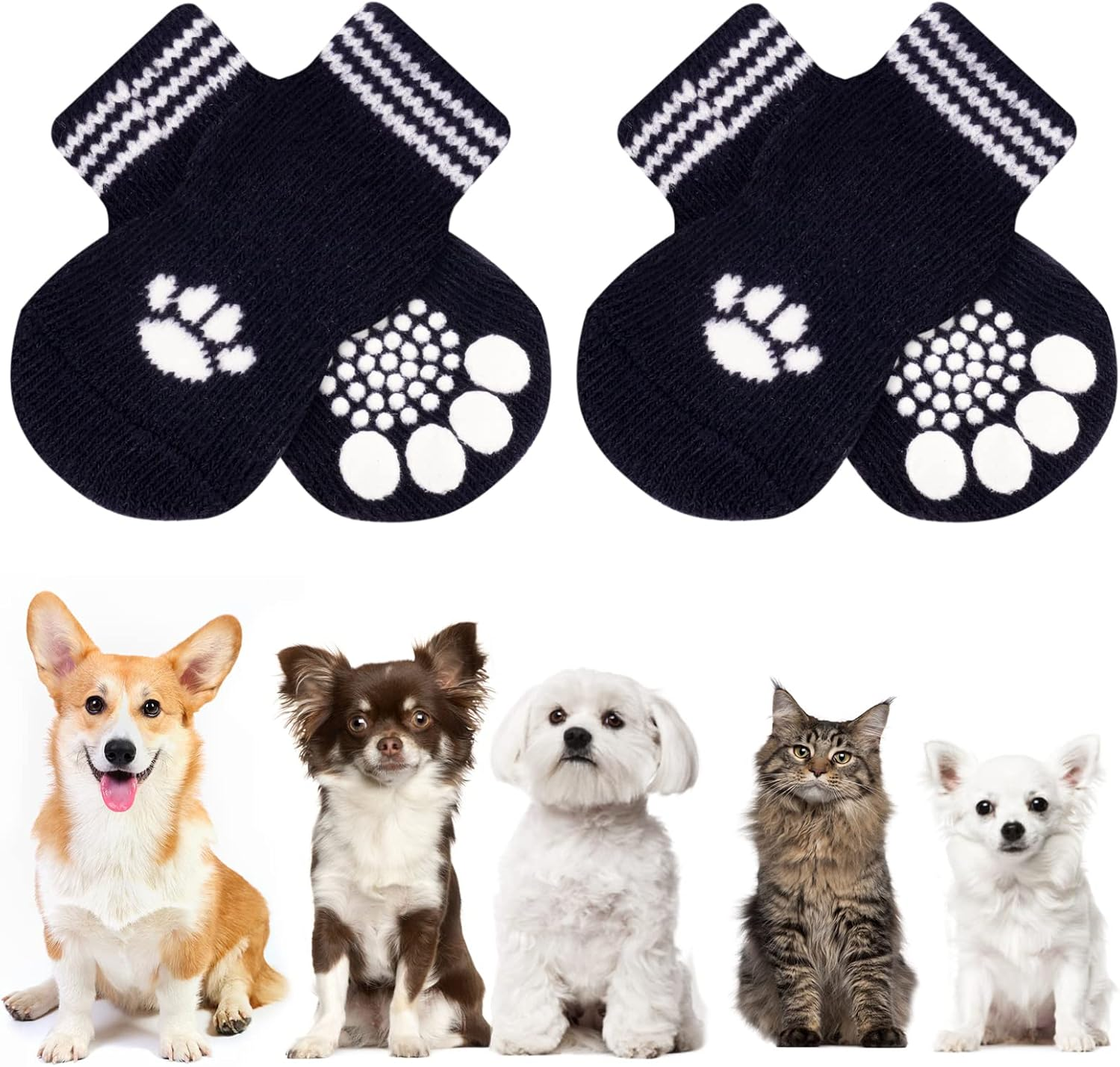 AUAUY anti Slip Dog Socks, Pet Paw Protector, Suitable for Small Medium Dogs and Cats Indoor Outdoor Walking (M-Pink)