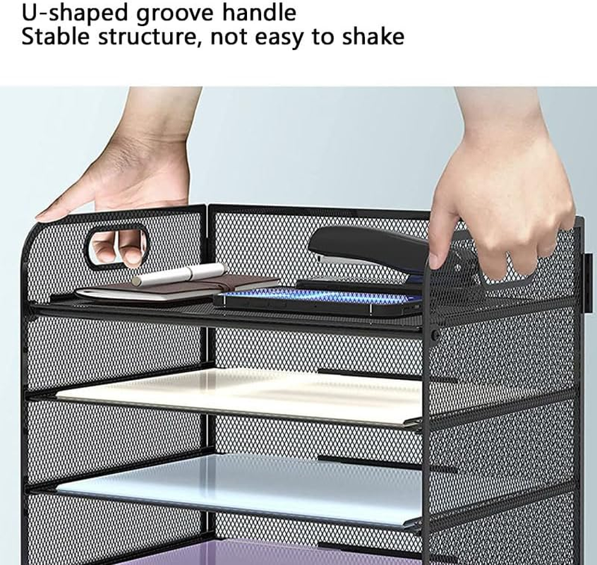 5-Tier Mesh Desk File Organizer with Handle &ndash; Black Letter Tray for Office, Home, School,Paper Sorter & Document Organizer (Black)