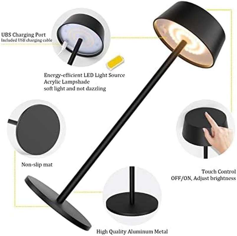 Klighten Pack of 2 LED Dimmable Battery Table Lamp Wireless Touch Metal Aluminium Battery Operated Black Table Lamp IP54 Waterproof Outdoor Portable Table Lamp for Indoor / Outdoor Use, 3000 K ~ 6000 image number 6