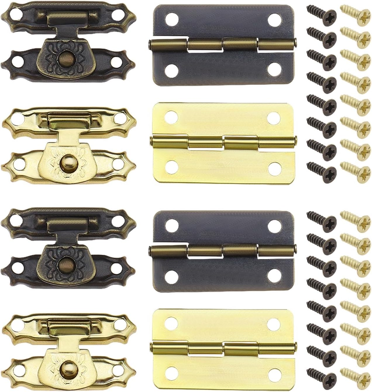 Emagtech 36Pcs Antique Bronze Hasp Latches Mini Hinges with Screws Mini Cabinet Latch Hasps Decorative Accessories for Jewelry Box Gift Box Doll House image number 2