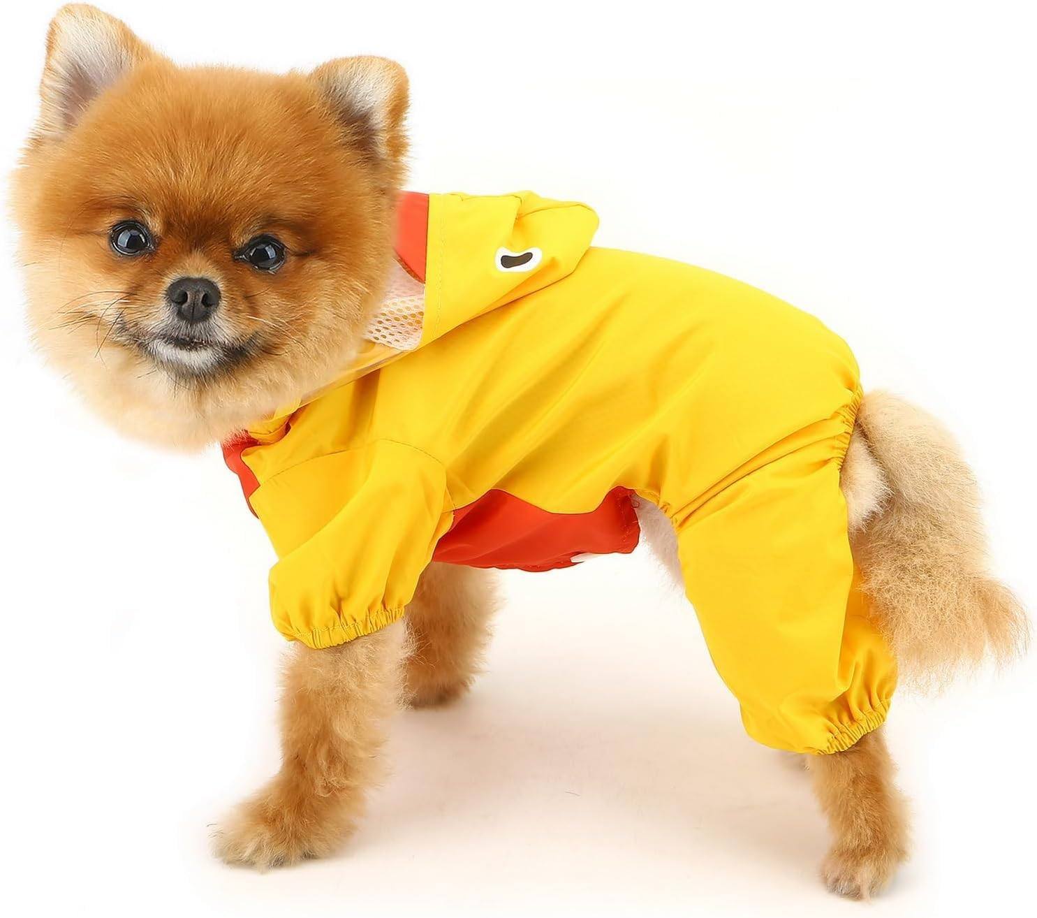 Cute Duck Raincoat for Small Dogs, Rain Jacket with Hooded D-Ring Puppy Bottom, 4 Leg Jumpsuit, Lightweight Waterproof Clothing (Yellow, XS) image number 3