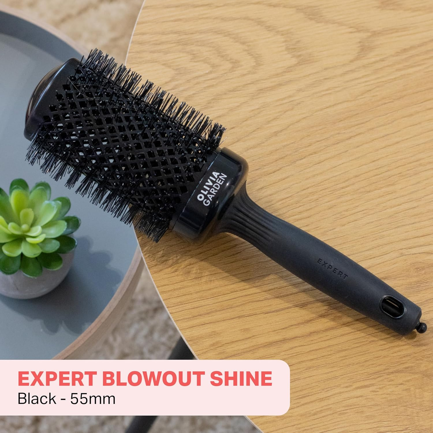 Olivia Garden Expert Blowout Shine &ndash; Black - 55 - Ceramic Coated round Brush for Smooth Blowout, Frizz-Free Hair & Radiant Shine