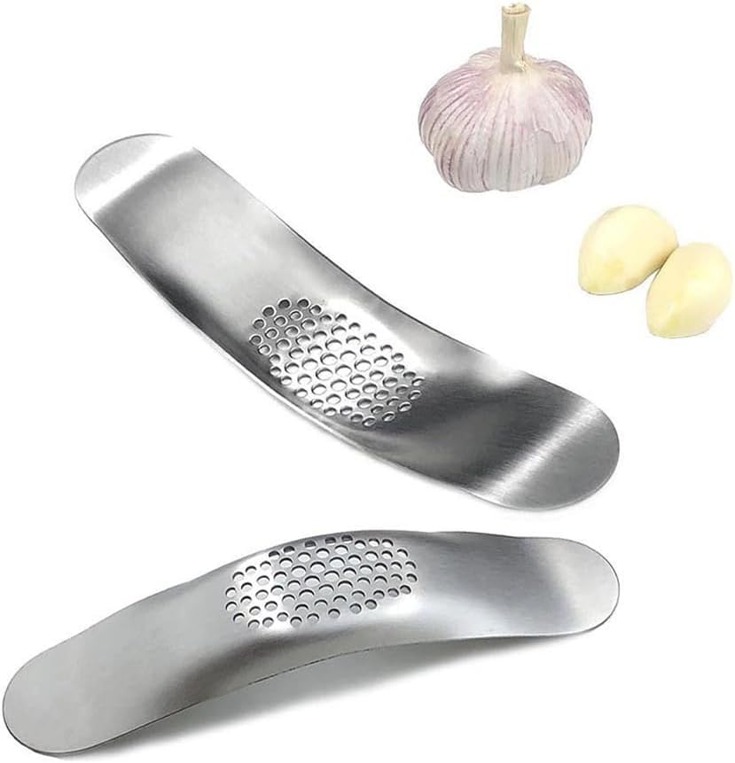 2 Pcs Garlic Presses Stainless Steel Garlic Crusher Household Garlic Mincer Device Garlic Crusher Mince Ergonomic Heavy Duty Kitchen Cooking Gadget Garlic Press Rocker for Picnic Camping Cafeteria