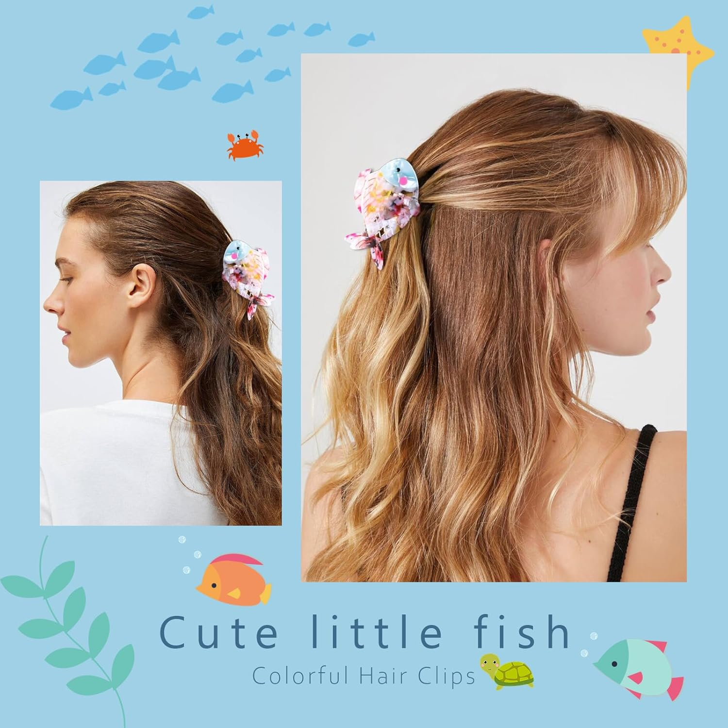 Acrylic Fish Hair Claw Clip, Unique Fashion Small Acetate Claw Clip, Cute Ocean Animal Hair Accessory for Women & Girls with Thick or Thin Hair, Gift for Beach Lovers & Ocean Enthusiasts image number 1