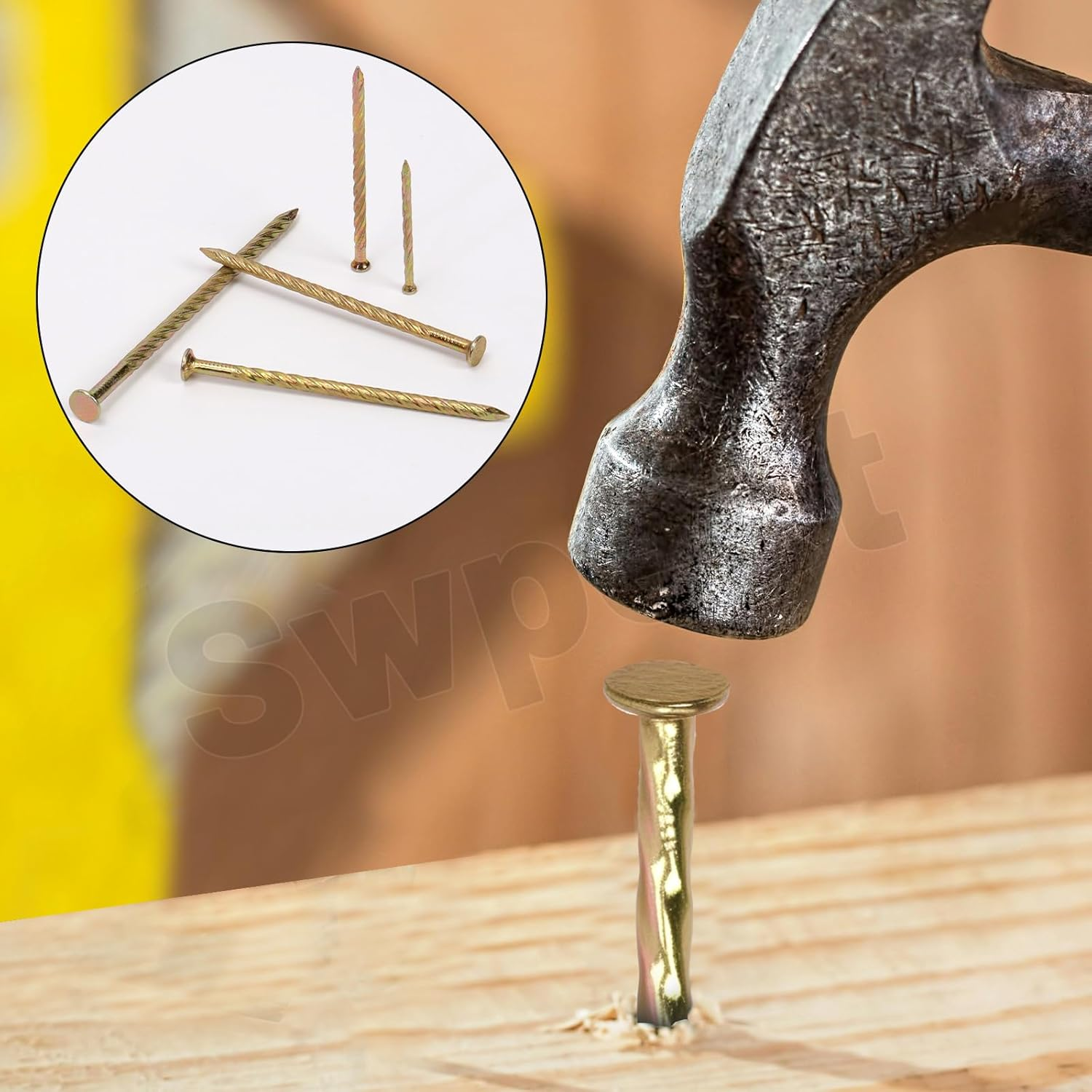 Swpeet 340Pcs 5 Sizes 40/60/80/100/150Mm Carbon Steel Colored Zinc Plated Fence Deck Nails Assortment Kit, Spiral Shank Spikes Spiral Deck Nail for House Floor Repairing Wall Woodworking image number 6