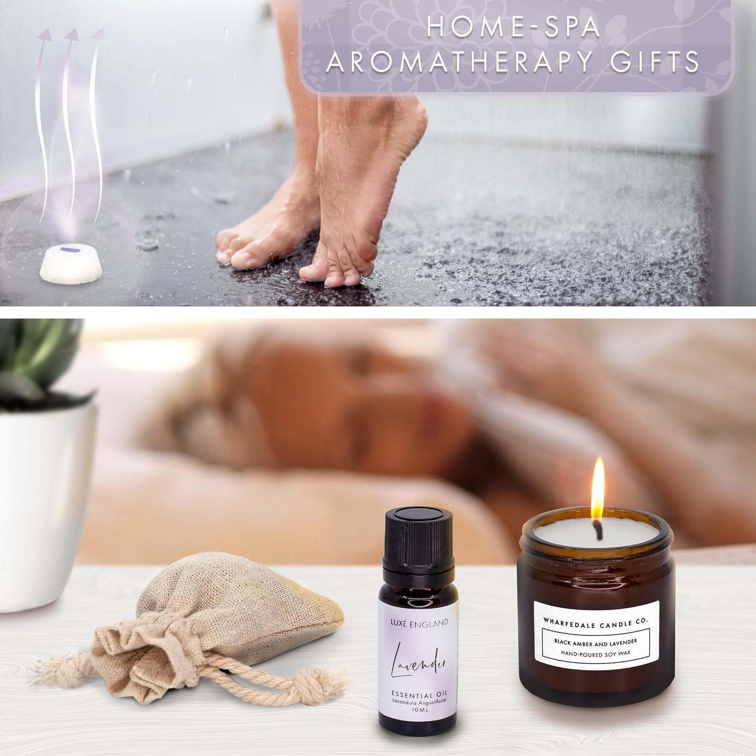 Luxe England Pamper Hamper - Relaxation Gifts for Women: Candle, Soap, Essential Oil, Bath Bomb, Shower Steamers & Lavender by Luxe England image number 1