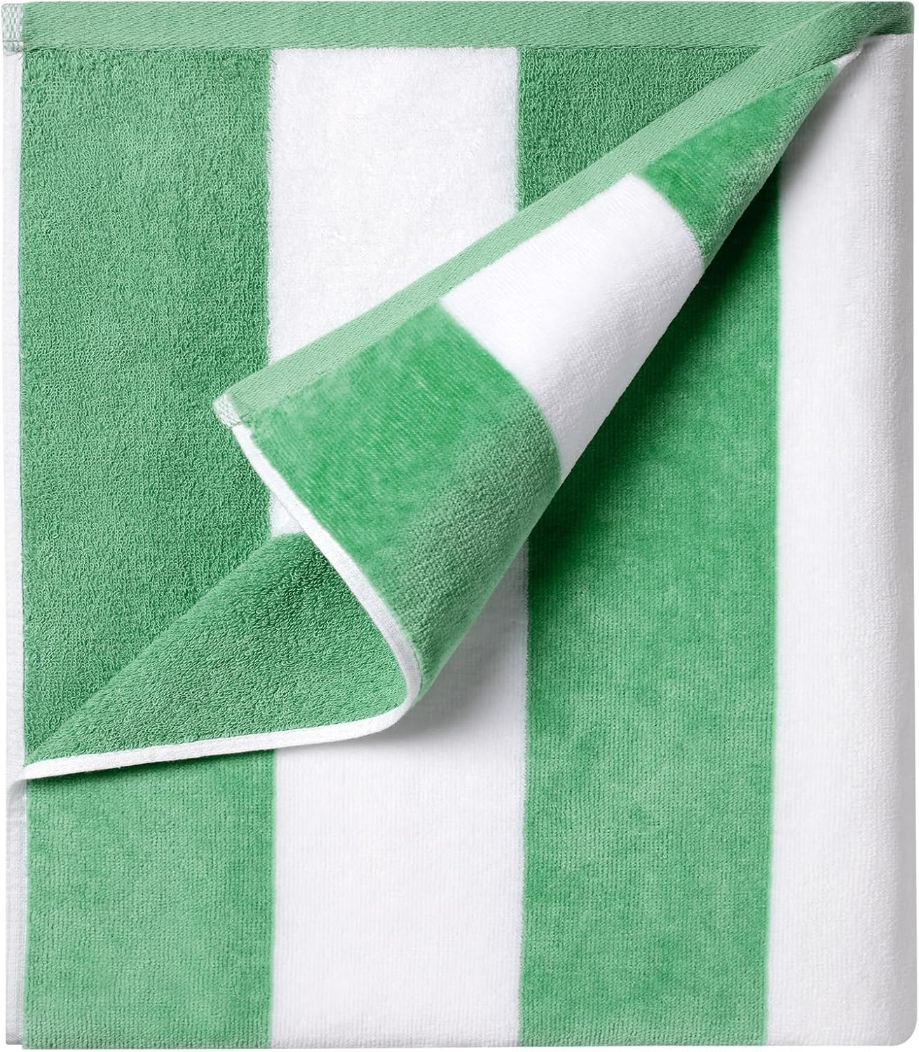 Ouxiaobai Cotton Oversized Beach Towel - 180 X 90 CM Striped Pool Towel, Soft Velour Cabana Swim Towel