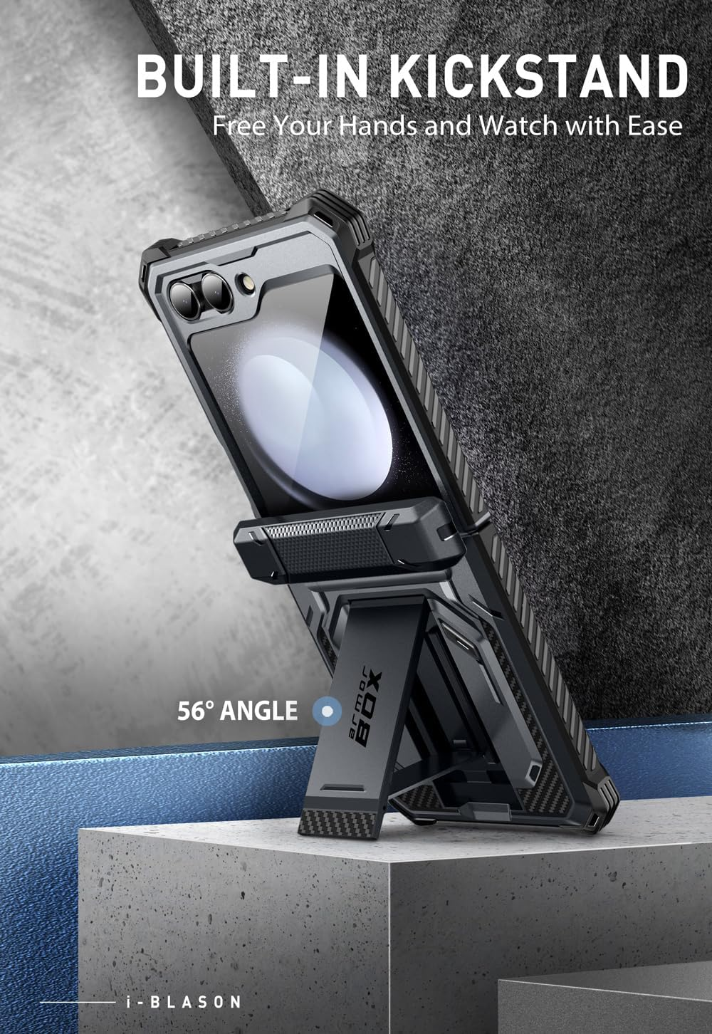 I-Blason Armorbox Series for Samsung Galaxy Z Flip 5 Case (2023) with Built-In Screen Protector & Kickstand & Belt Clip, Full-Body Rugged Case for Z Flip 5 with Hinge Protection (Black) image number 5