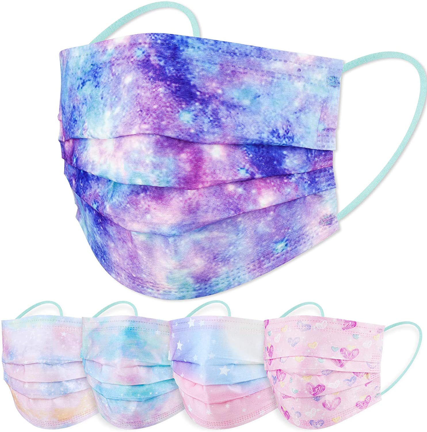 60PCS Women'S Disposable Protective Face Mask Adult Size Magic Rainbow Mesh Fantasy Universe Princess Gradient Colors Individually Wrapped 3-Layer Filter Comfort Fit Skin-Friendly Soft Elastic Earloop image number 5