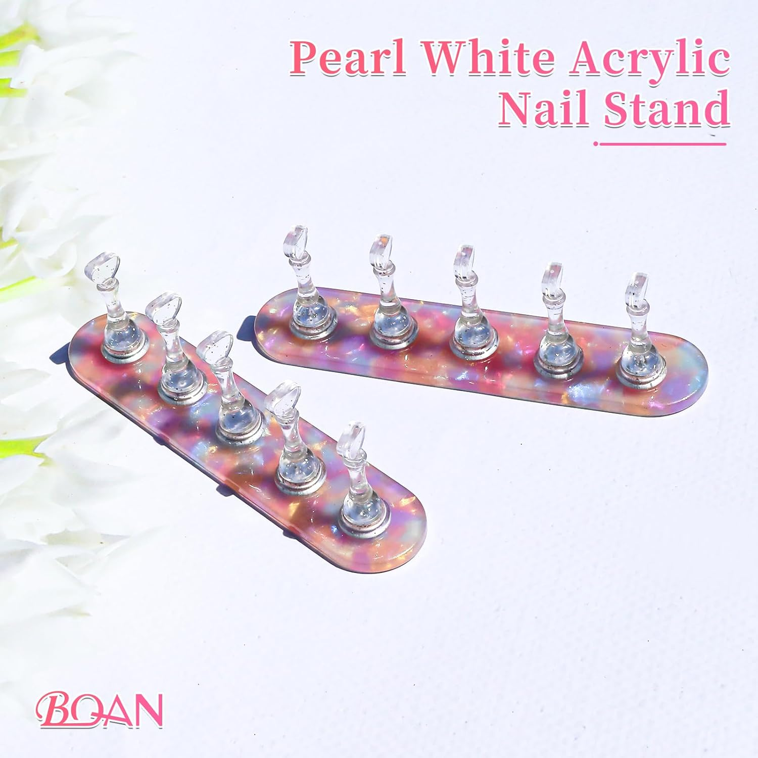 BQAN 2 Set Nail Stand for Press Ons, Magnetic Nail Holder for Painting | Display | Fake Nails Practice with 200 Pcs Adhesive Tabs, Nails Art Tools Homes and Salons Use Pearl Pink image number 3