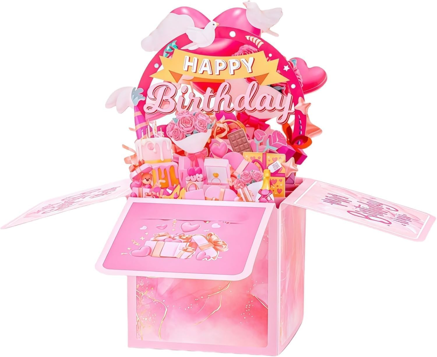 Uroboo 3D Pop up Happy Birthday Card Stunning 3D Birthday Greeting Boxed Card for Unforgettable Celebrations for Women Mom Wife Daughter Grandma Girlfriend, Pink