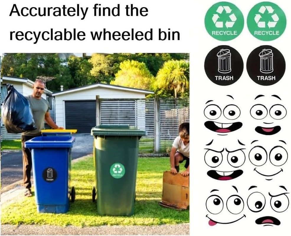 Leanockesa 10Sheets Bin Stickers Adhesive Cartoon Expressions Dustbin Sticker Decorative Wall Stickers Eyes and Mouth DIY Large Decal for Fridge Bins Wall, Indoor Outdoor(6Pc Expressions + 4Pc Logo) image number 3