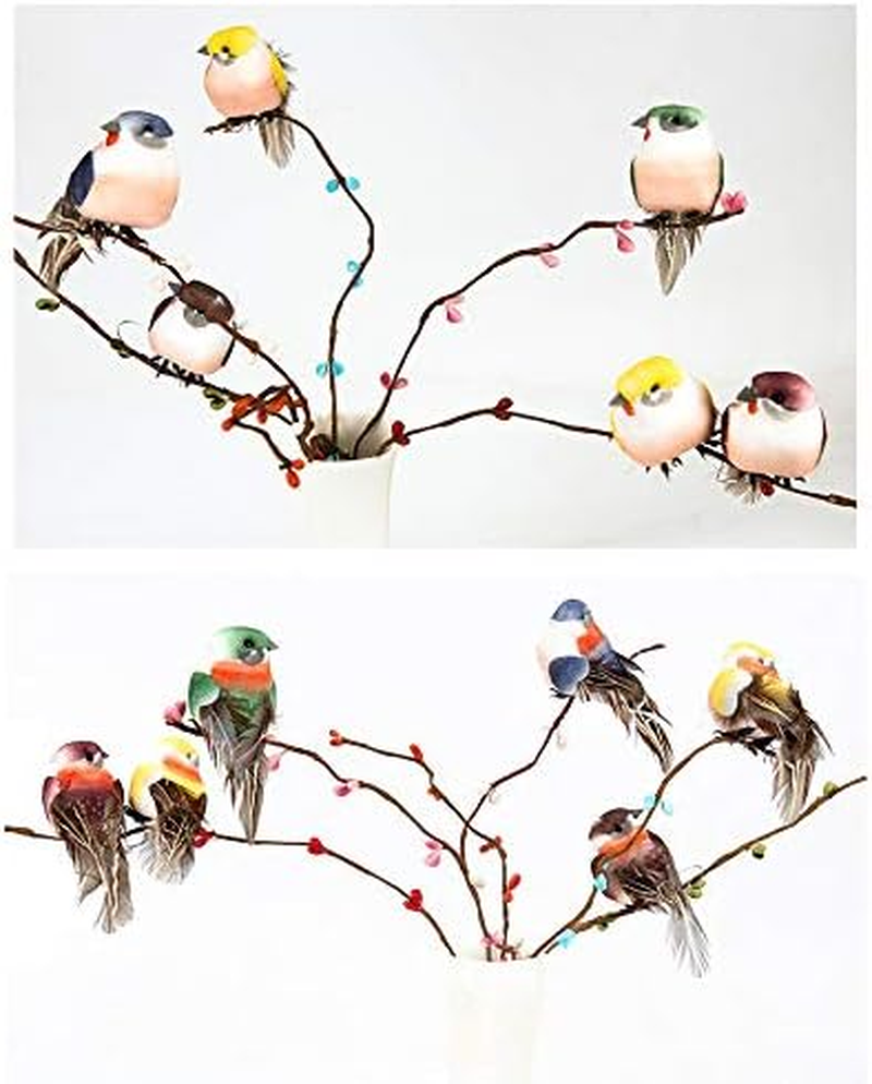 Creepyparty Artificial Birds on Clips Decorative Little Birds Feather Foam Birds Christmas Tree Decoration Craft Bird Ornaments Colorful (12 Pieces) image number 1