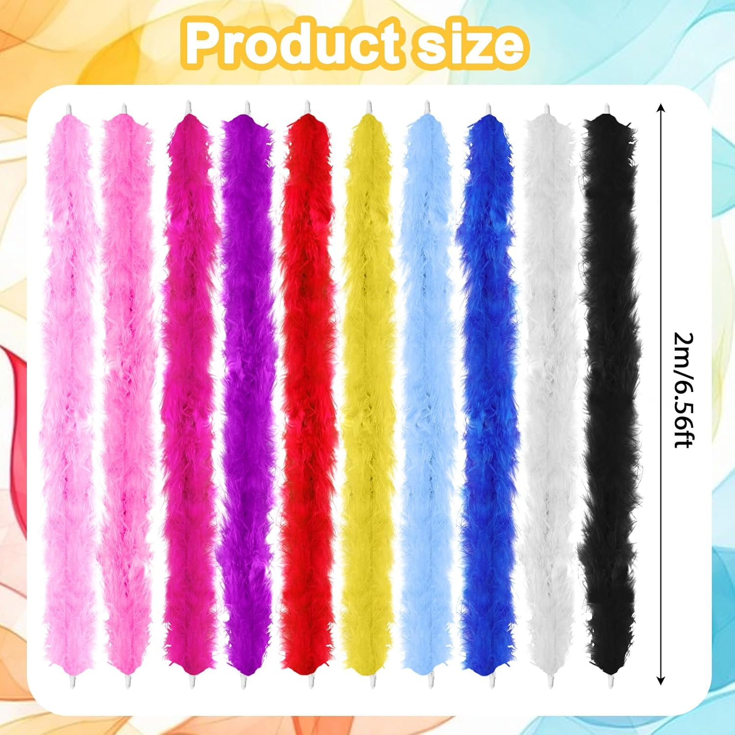Dqwtb 10 Pcs Feather Boas Artificial Fluffy Boas 6.6Ft Colorful Feather Boas Rainbow Feather Scarf for Women Girls Costume Christmas Birthday Wedding Halloween Party Bulk image number 2