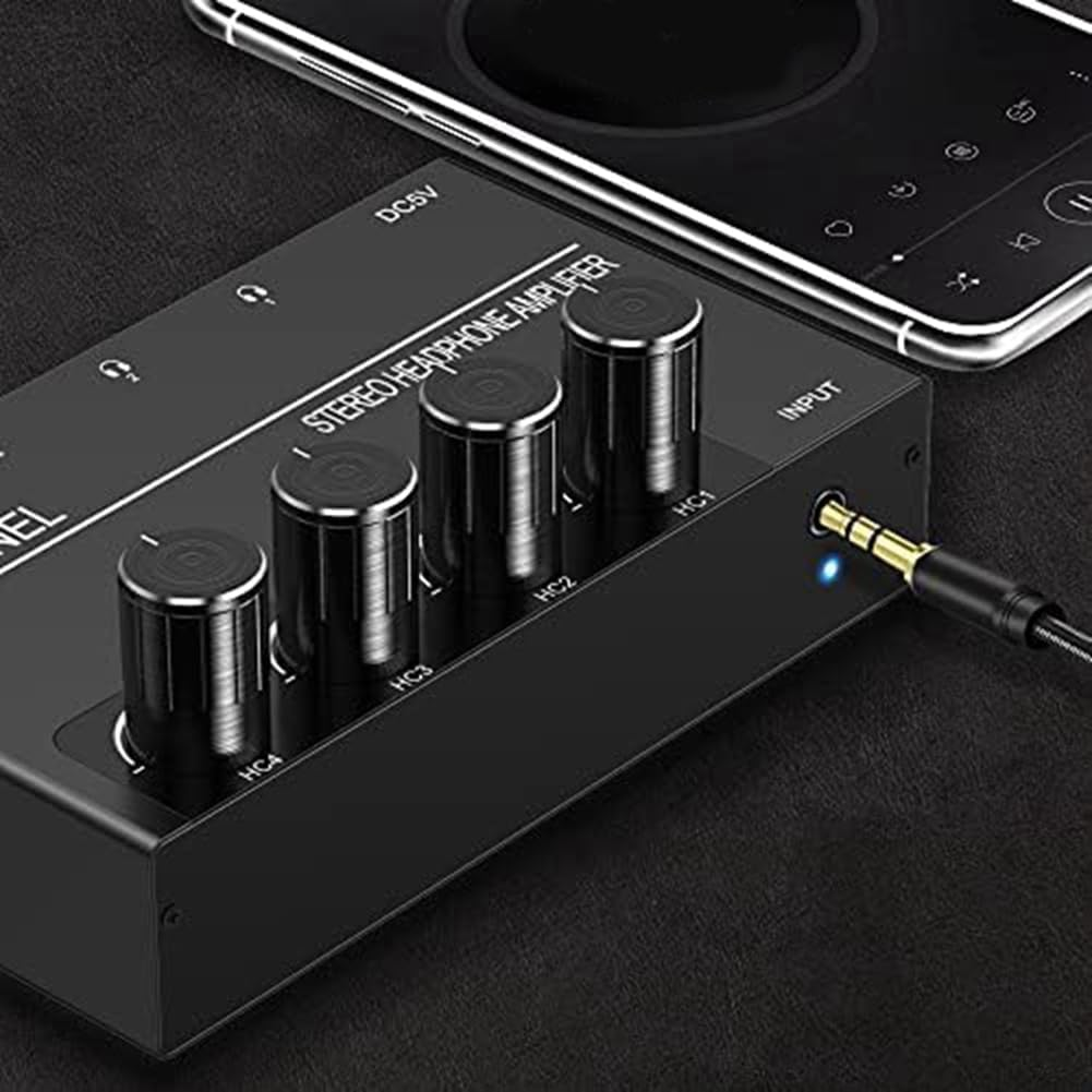 4 Channel Stereo Audio Amp Audio Amplifier Headphone Splitter with 4 3.5MM Headphone Output and 3.5MM Audio Input image number 2
