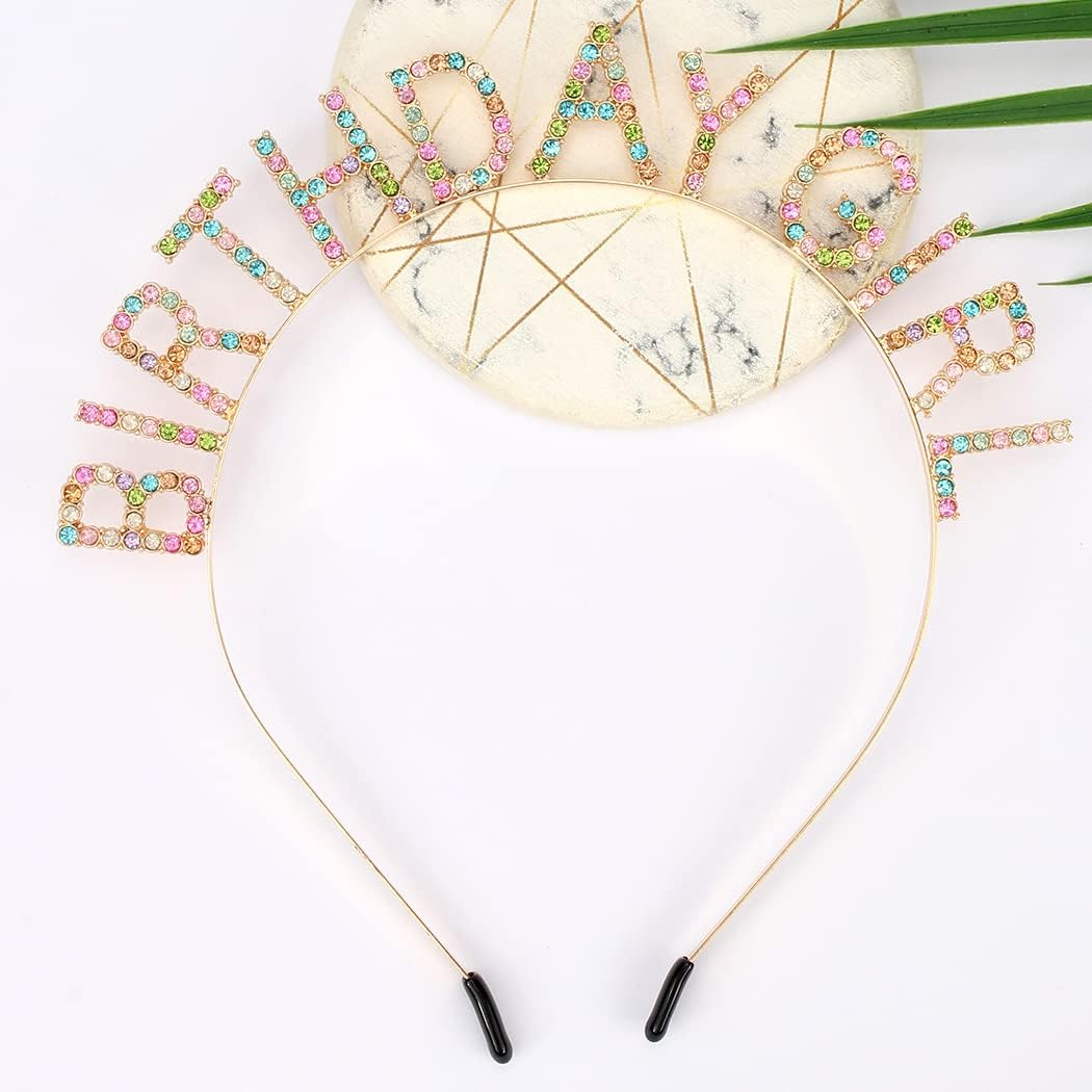 AOPRIE Birthday Girl Headband Birthday Tiara for Women Girls Happy Birthday Princess Crown Rhinestone Happy Birthday Accessories, Gold Colorful image number 5