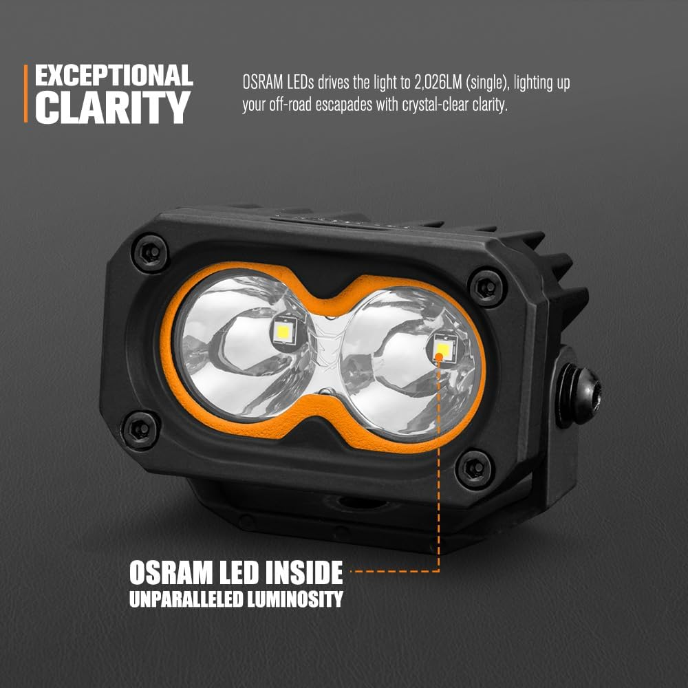 LIGHTFOX 3 Inch LED Pod Lights, 2 PCS 3834LM 18&deg; Spot Beam Light with Dual Color Spot&Flood Lens Covers, IP68 Die-Cast Aluminum Off-Road Rectangle Driving Lights with Anti-Corrosion Coating for 4X4 image number 4