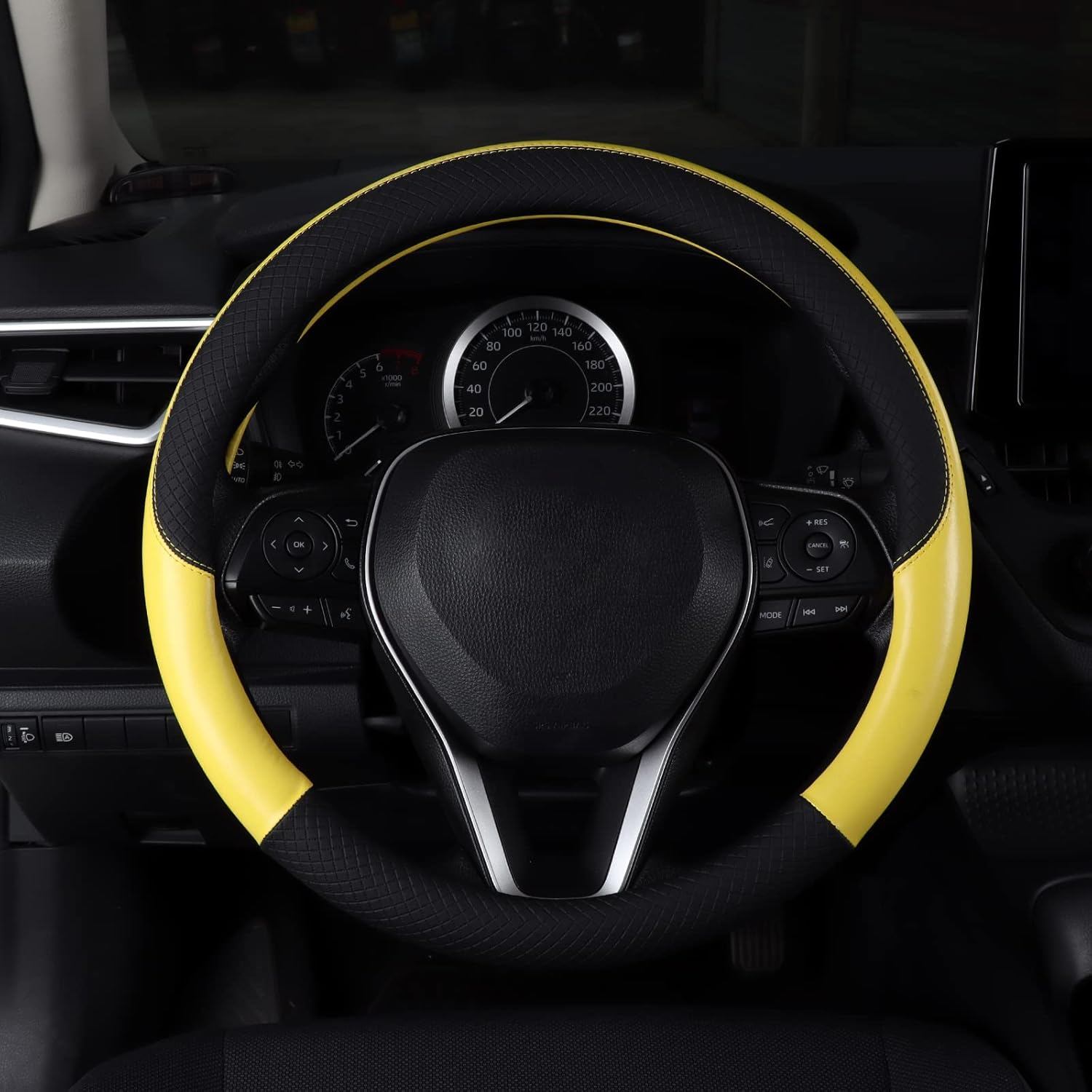 Auto Car Genuine Leather Steering Wheel Cover anti Slip Wrap 15" (Yellow) image number 3