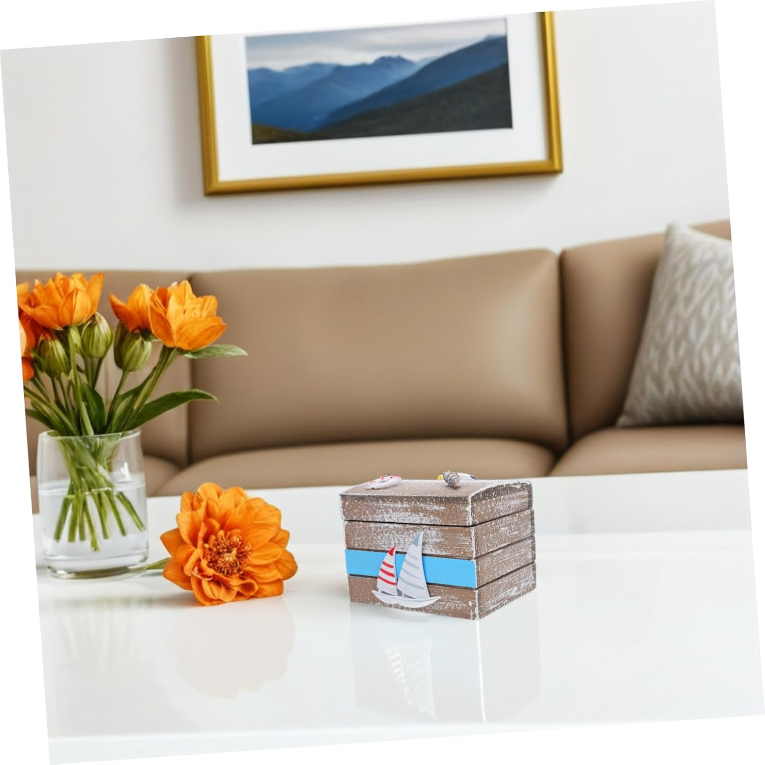 Wooden Treasure Chest - Nautical Decorative Box for Keepsake Storage - Small Wooden Trinket Box for Jewelry and Keepsakes