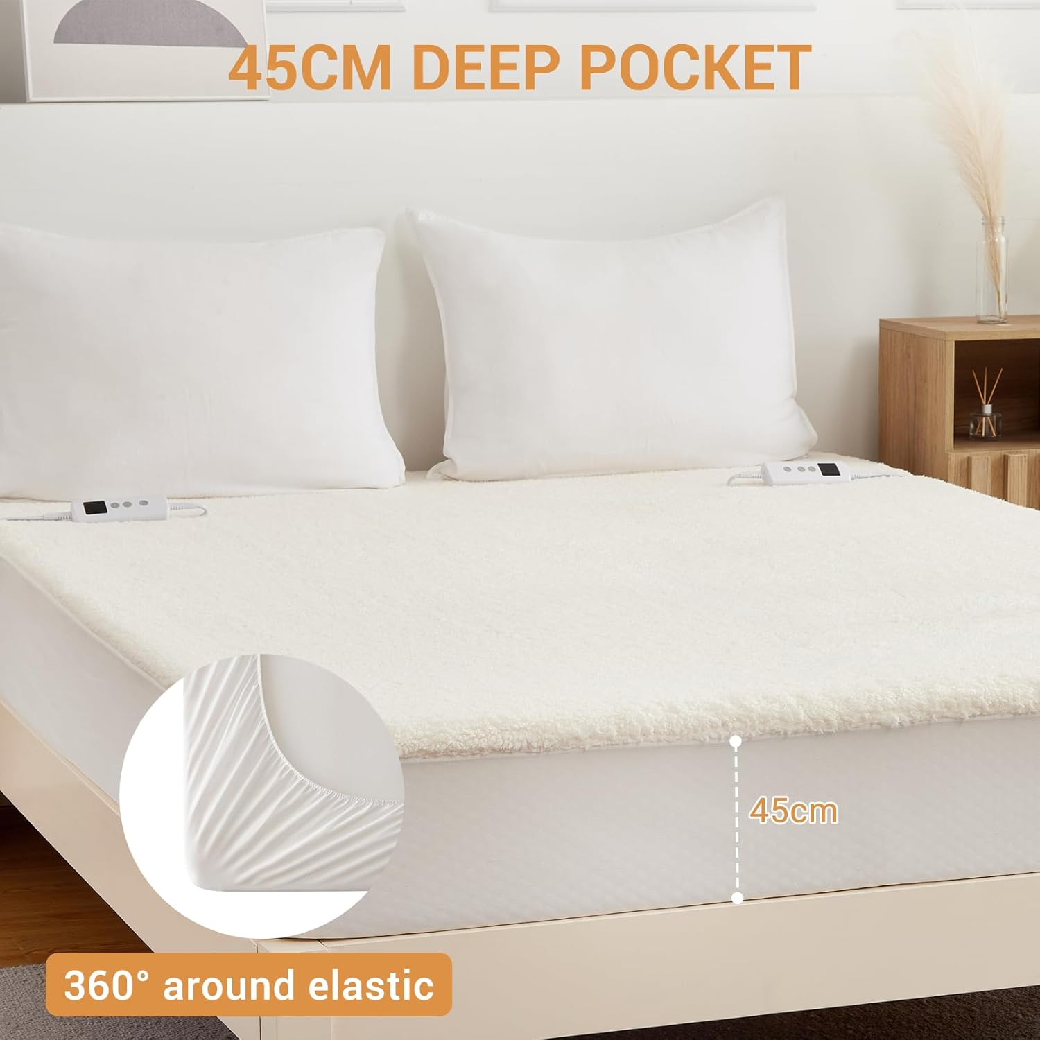 Dual Control Electric Blanket King, Faux Sherpa Fleece 350GSM Heated under Blanket with 10 Heat Settings & 1-9H Auto-Off, Fully Fitted Electric Mattress Pad, Overheat Protection, Machine Washable