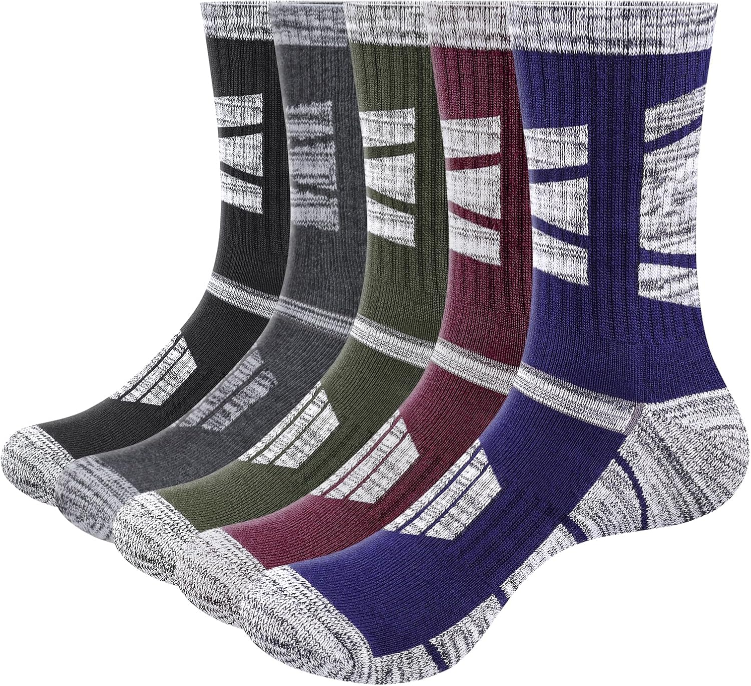 YUEDGE Men'S Cushioned Hiking Sports Socks Breathable Wicking Work Socks Padded Safety Boot Socks Casual Athletic Crew Socks for Men, 5 Pairs