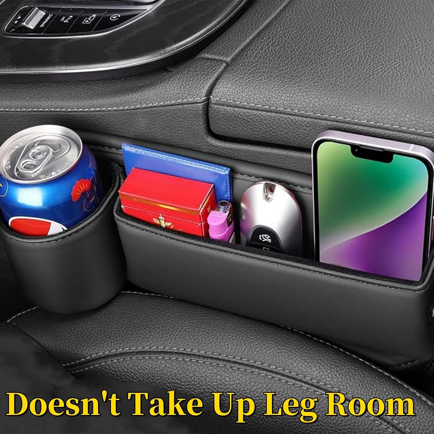 Car Seat Gap Organizer with Cup Holder, Car PU Leather Storage Box, 30X20Cm Universal Fit image number 5