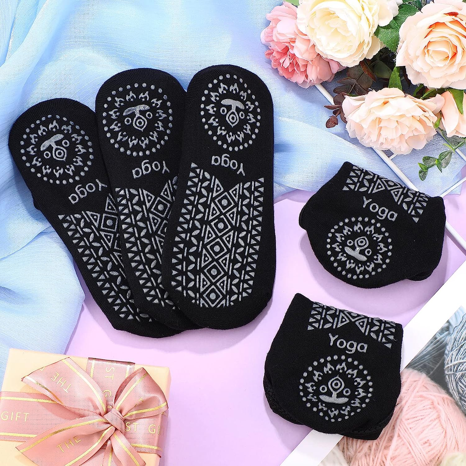 Geyoga 6 Pairs Yoga Socks for Women Nonslip Barre Socks with Straps Ballet Dance Socks for Yoga Pilates Ballet Barre Dance image number 2