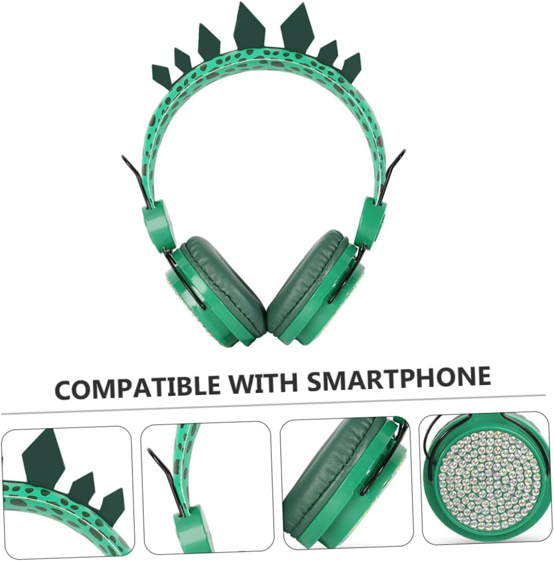 SHINEOFI Children On-Ear Headphones with Microphone for Boys and Girls, Dinosaur Cartoon Design, Wired Over-Ear Headset Suitable for School and Computer Use, Green Color image number 4