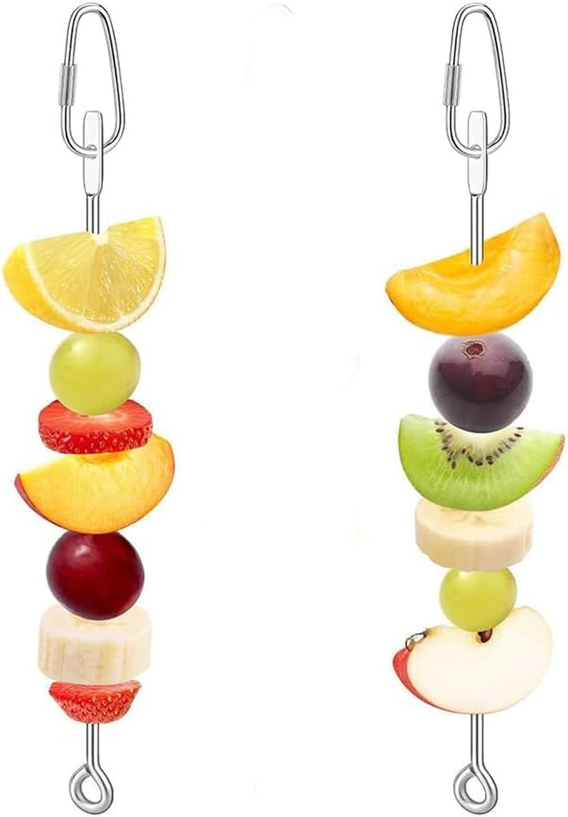 Fokmuaex 2PCS Stainless Steel Hanging Corn Holder for Squirrels & Parrots - Outdoor Squirrel Feeder with Fruit Vegetable Skewer, Bird Cage Food Fork & Foraging Toy for Birds image number 1