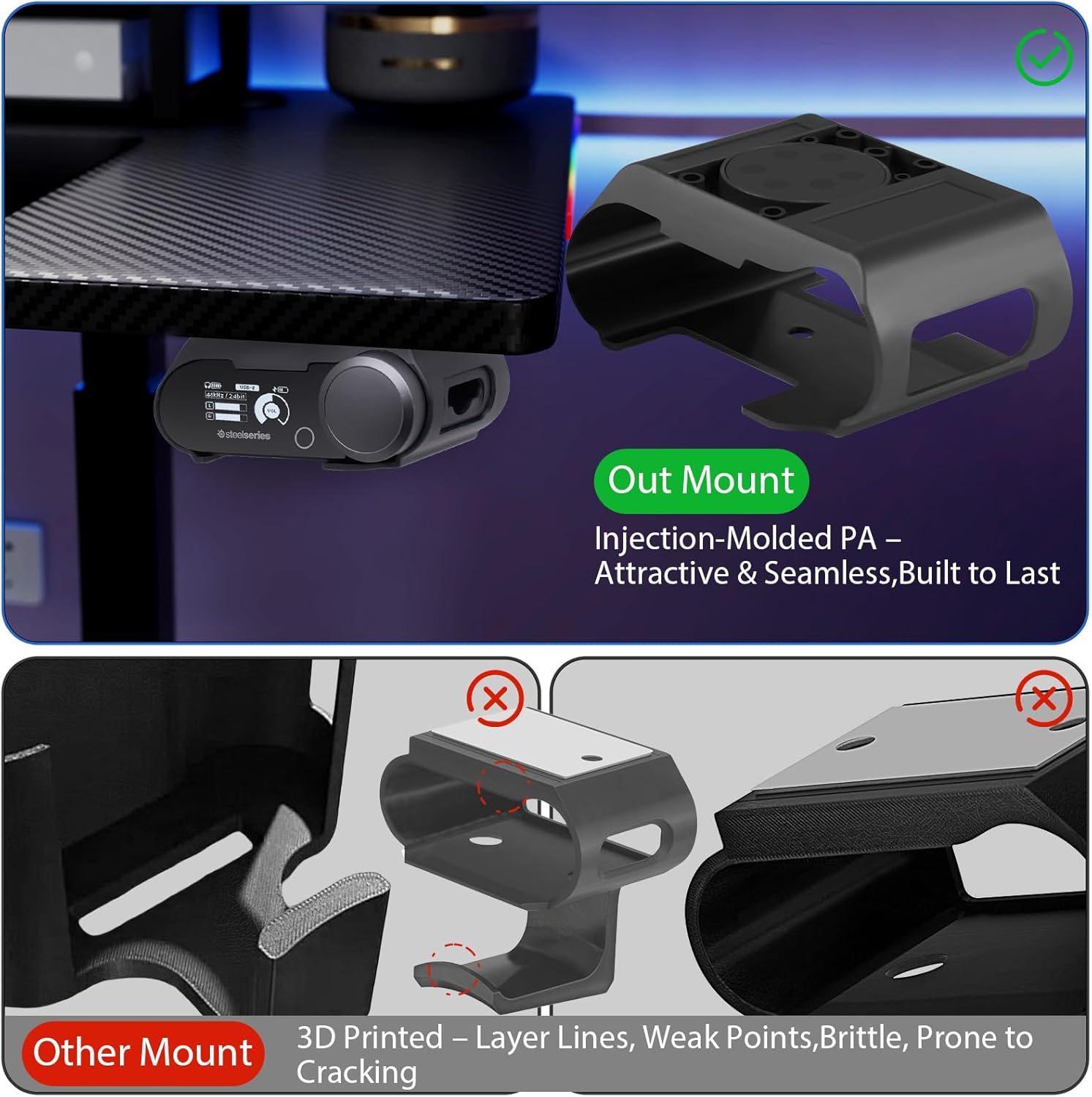 Under Desk Mount Holder for Steelseries Arctis Nova Pro Wireless Base Station&ndash;Arctis Pro Wireless NOVA Magnetic Mount Secretlab MAGNUS Version ,Headphone Hanger Stand for Arctis Nova Pro Wireless image number 1