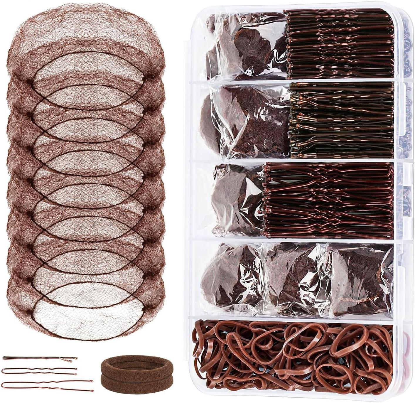 Quttly Professional Dance Hair Kit - 100 U-Pins, 50 Bobby Pins, 100 Elastic Bands, 8 Invisible Hairs Nets, 2 Hair Ties for Secure Ballet Bun | Competition & Performance Essentials(Black)