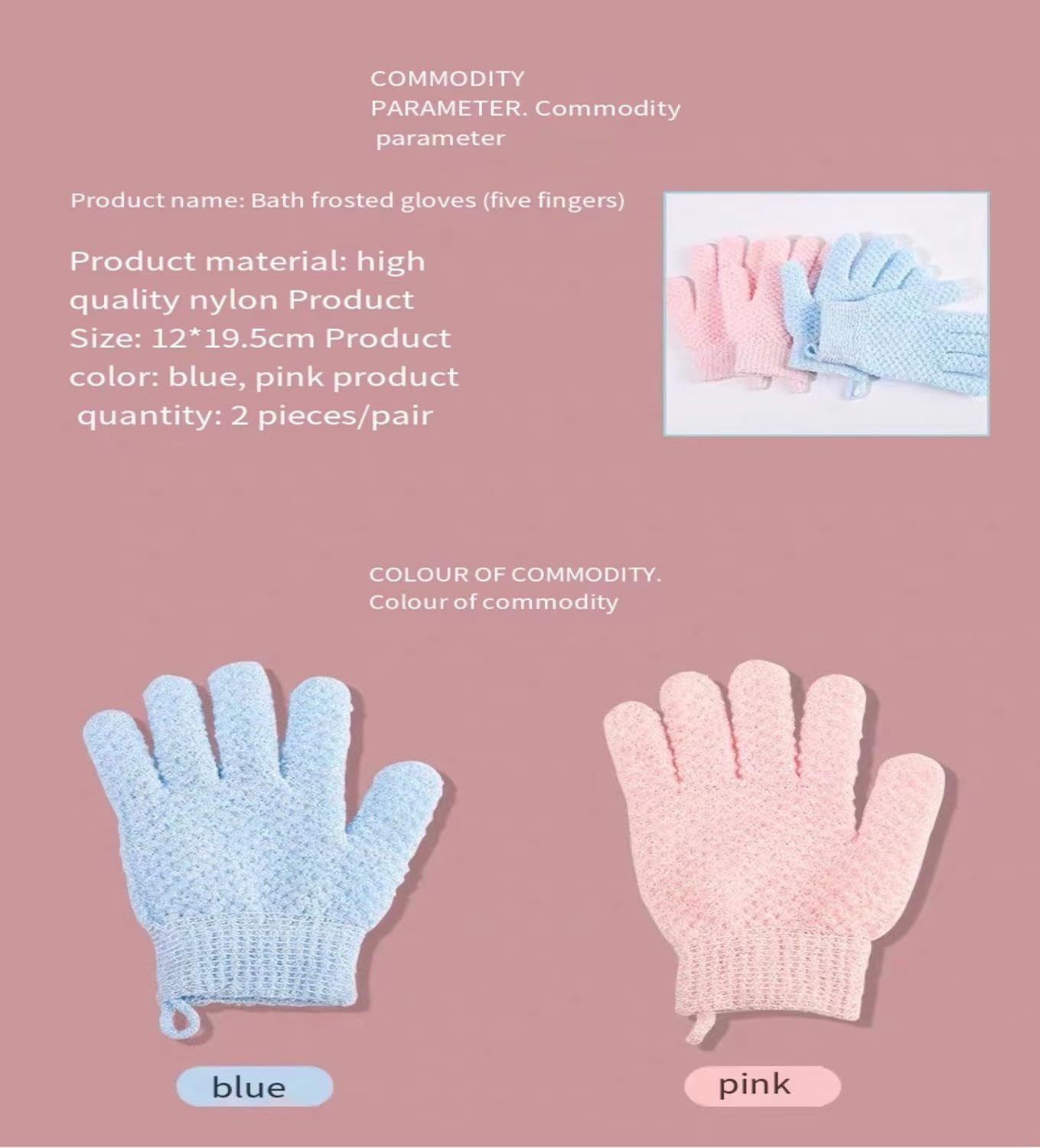 Bath Exfoliating Gloves Scrub - 4 Pcs (2Pairs) Lengthened and Large Exfoliating Scrubbing Gloves for Shower, Spa, Massage - Scrub Exfoliating Mitts for Body, Face, Hand and Foot (Black and Gray) (Blue and Pink) image number 2