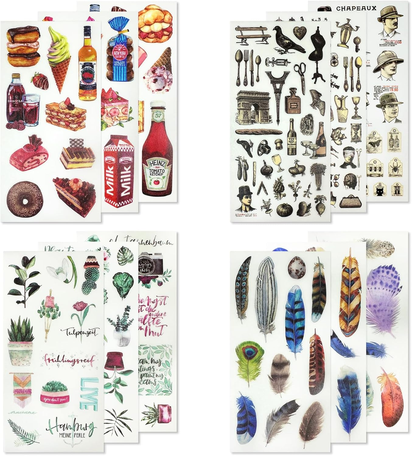 NILLOS Scrapbook Washi Paper Stickers, 12 Sheets Vintage Art Aesthetic Stickers for Album, Planner, Diary, Laptop (4 Themes) image number 6