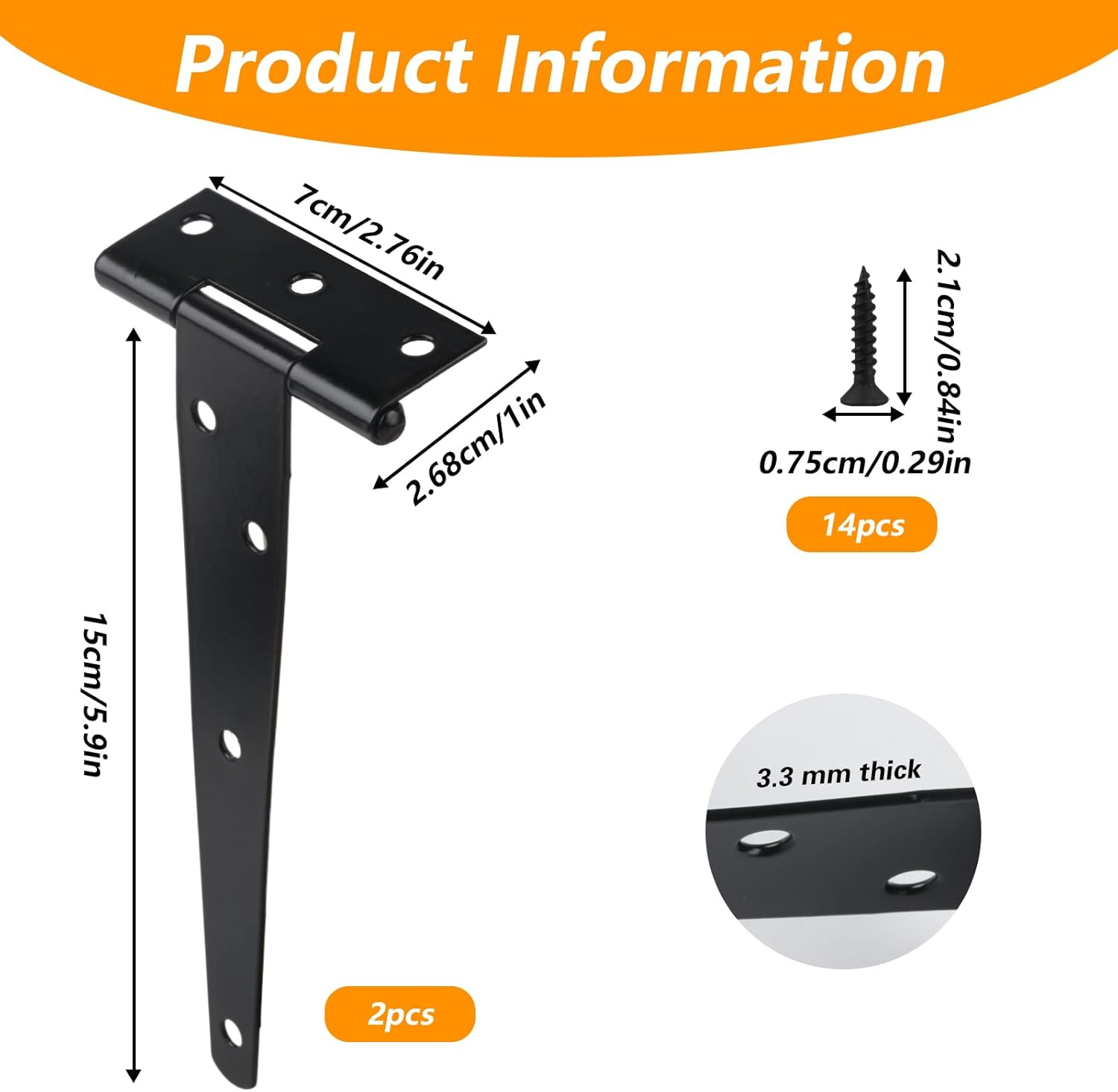 2 Pack 6 Inch T Strap Hinges, Shed Door Gate Hinges, Heavy Duty Black Outdoor Tee Hinge for Wooden Fences, Barn Door Gates Hinge for Shed Door Hardware (2, 6 Inch) image number 5